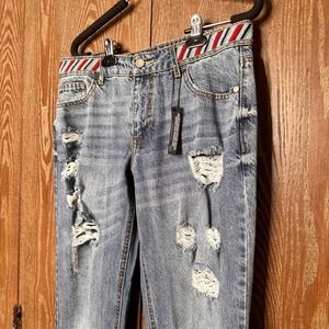 Alloy Apparel Distressed Jeans Beaded Waistband Size 11x37 Straight Skinny Leg